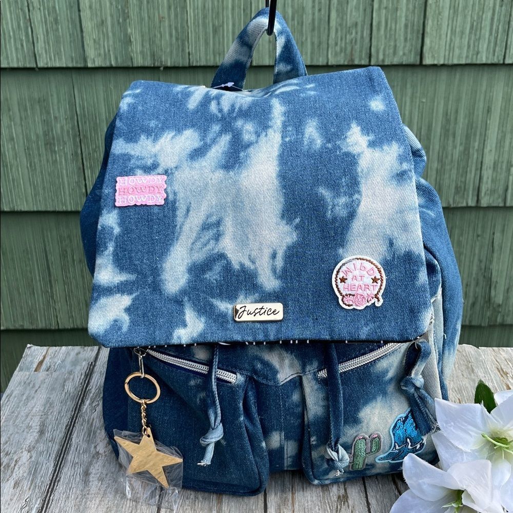 Justice Girls Denim Rucksack Backpack, Blue